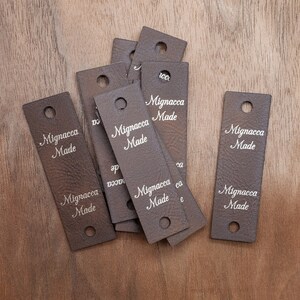 Faux leather labels 0.85x2.75 inches - Labels for rivets - Knitting labels, Personalized labels, Vegan leather , Crochet labels