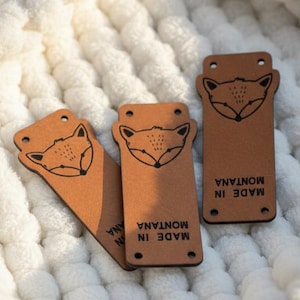 Faux leather labels 0.85x2.25 inches - Knitting labels, Personalized labels, Vegan leather, Crochet labels