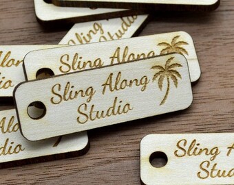 50 Wooden Product Tags with ONE hole - 0.5 x 1.5 Inches - laser cut and engraved - Hang Tags , Zipper Pulls