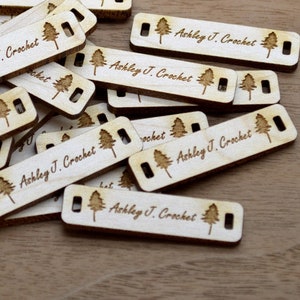 50 Wooden Tags - 0.4 x 1.6 Inches - laser cut and engraved - knitting tags, crochet tags