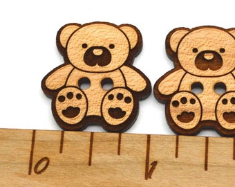24 Wooden Teddy Bear Shaped Buttons 1" - Ideal for crochet and knitted products