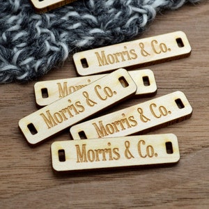 50 Wooden Tags - 0.4 x 1.6 Inches - laser cut and engraved - knitting tags, crochet tags