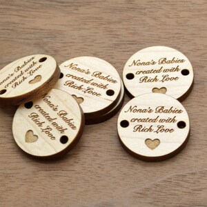 50 Wooden Product Tags - 1 Inch- laser cut and engraved