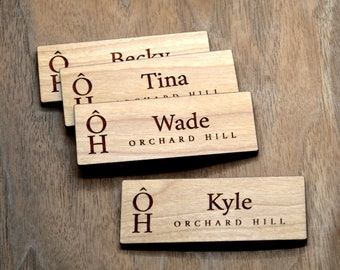 Wooden Name Tags - Laser engraved , with magnetic holder