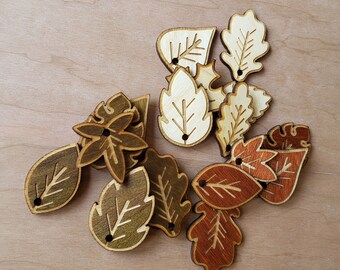 12 Leaf Shaped Wooden Tags with 1 hole - Ideal for crochet and knitted pumpkins - Leaves, Leaf Tags, Fall Collection