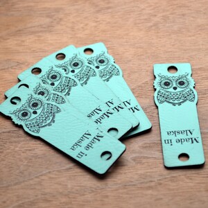 Faux leather labels 0.85x2.75 inches - Labels for rivets - Knitting labels, Personalized labels, Vegan leather , Crochet labels