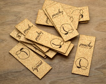 20 Laser engraved labels 0.75x2 inches - Sew on labels - Cork labels, Personalized cork labels, Cork tags , Custom Labels