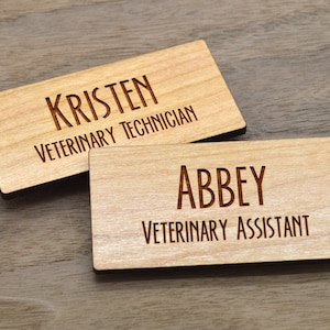 Wooden Name Tags - Laser engraved , with magnetic holder