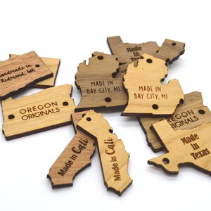 25 Wooden Custom Product Tags US States shapes laser cut and engraved image 3