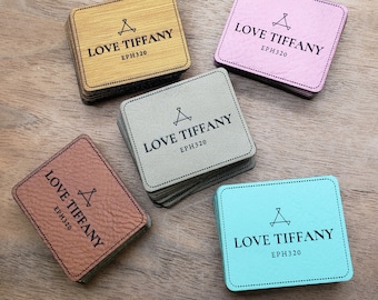 Set of 10 Iron-On Faux leather patches 1.25x1.5" laser cut and engraved, Personalized Patches, Custom Patches, Iron-on patches