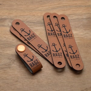 Faux leather labels 0.6x3.5 inches - Labels for rivets - Knitting labels, Personalized labels, Vegan leather, Crochet labels