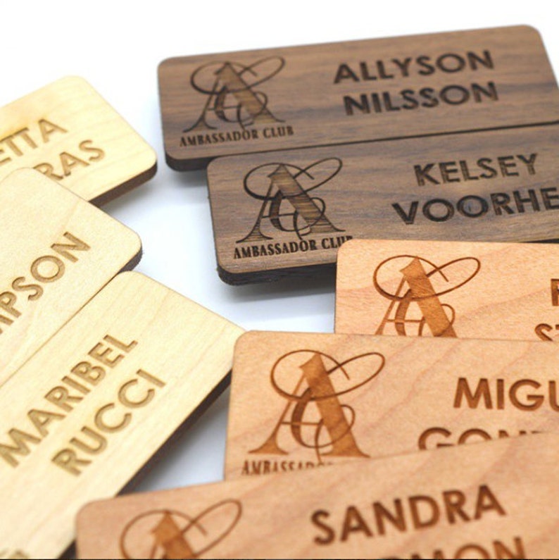 Wooden Name Tags Laser Engraved With Holder Etsy