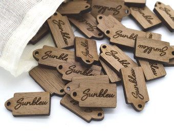 50 Product Tags - Customized with your text - 0.45 x 0.85 Inches - laser cut and engraved