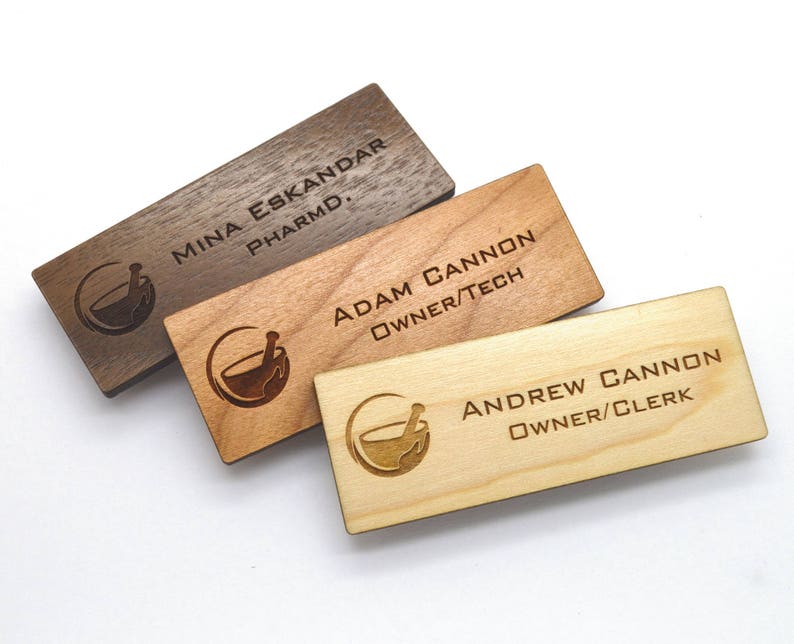 Wooden Name Tags Laser Engraved With Magnetic Holder - Etsy