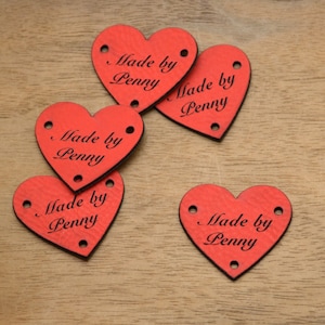 30 heart shaped labels - made from faux leather - 1.5" size - Faux leather labels, Personalized labels, knitting tags, custom labels