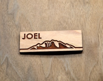 Wooden Name Tags - Laser engraved , with magnetic holder