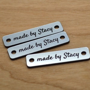 100 Plastic tags Laser cut and engraved , made from Acrylic 0.4x1.6 size sewing tags , crochet tags , tags for handmade items image 2