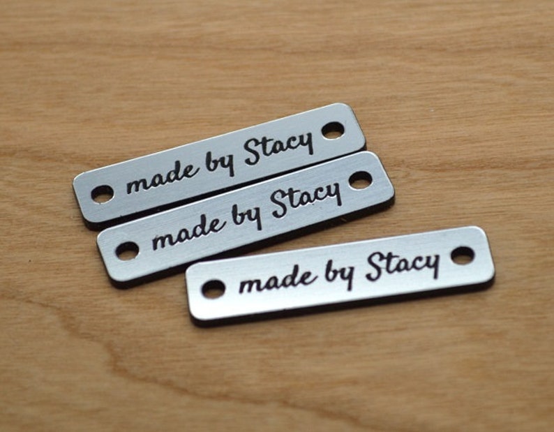 100 Plastic tags Laser cut and engraved , made from Acrylic 0.4x1.6 size sewing tags , crochet tags , tags for handmade items image 2