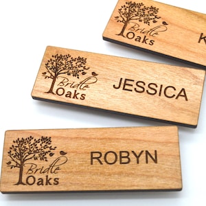 Wooden Name Tags - Laser engraved , with magnetic holder