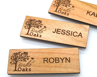 Wooden Name Tags - Laser engraved , with magnetic holder