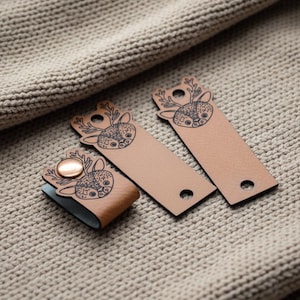 Faux leather labels 0.85x2.75 inches - Labels for rivets - Knitting labels, Personalized labels, Vegan leather , Crochet labels