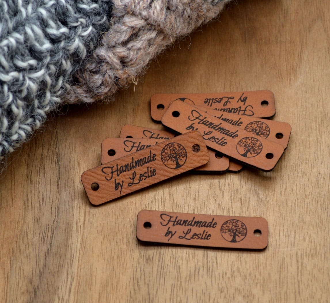 20 Laser engraved leather labels 1x2 inches - made from real leather -  allthiswood