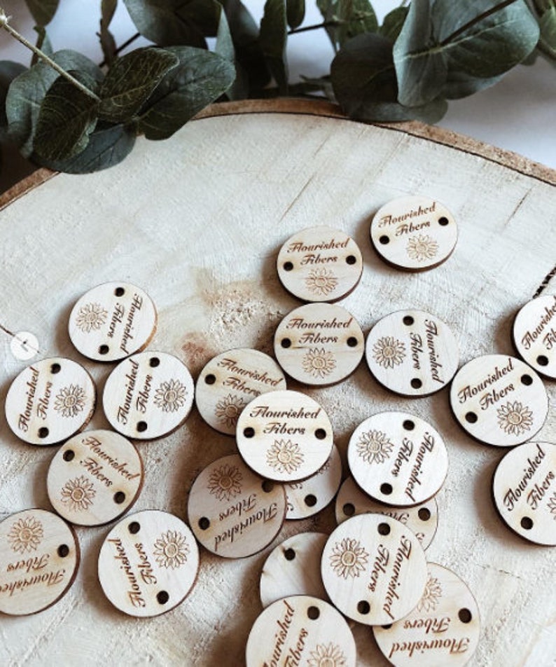 50 Round Wooden Product Tags 1 Inch laser cut and engraved image 1