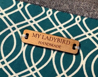 50 Wooden Tags - 0.4 x 1.6 Inches - laser cut and engraved - knitting tags, crochet tags