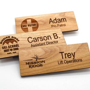 Wooden Name Tags - Laser engraved , with magnetic holder