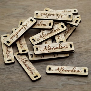 50 Wooden Tags - 0.4 x 1.6 Inches - laser cut and engraved - knitting tags, crochet tags