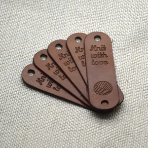 Genuine Leather Labels 0.85x3" - Custom Labels, Knitting Labels, Crochet Labels, Labels with rivets, Engraved Labels