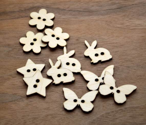 50 Wooden Buttons - 1 - Ideal for crochet and knitted products - laser cut  and engraved - allthiswood