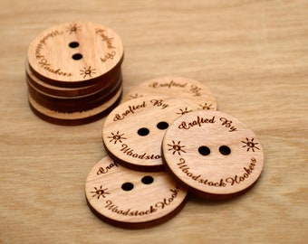 50 Wooden Buttons 1" - Ideal for crochet and knitted products - customized with your text