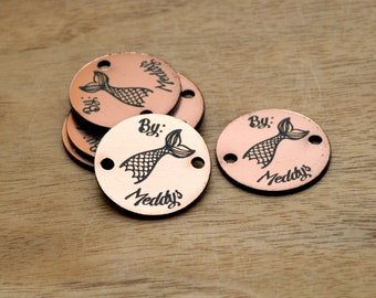 Plastic tags - Laser cut and engraved , made from Acrylic - 1" size - sewing tags , crochet tags , tags for handmade items