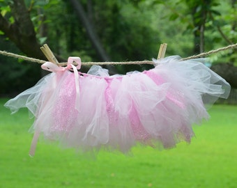 Toddler Tutu Skirt - Pink Glitter and Baby Pink - Handmade Ribbon Waist Tutu - Ready to Ship - Ballet - 2 years - OOAK gift