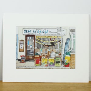 Sim Mayou Hardware Shop Pelsall Walsall mounted art print of my watercolour illustration