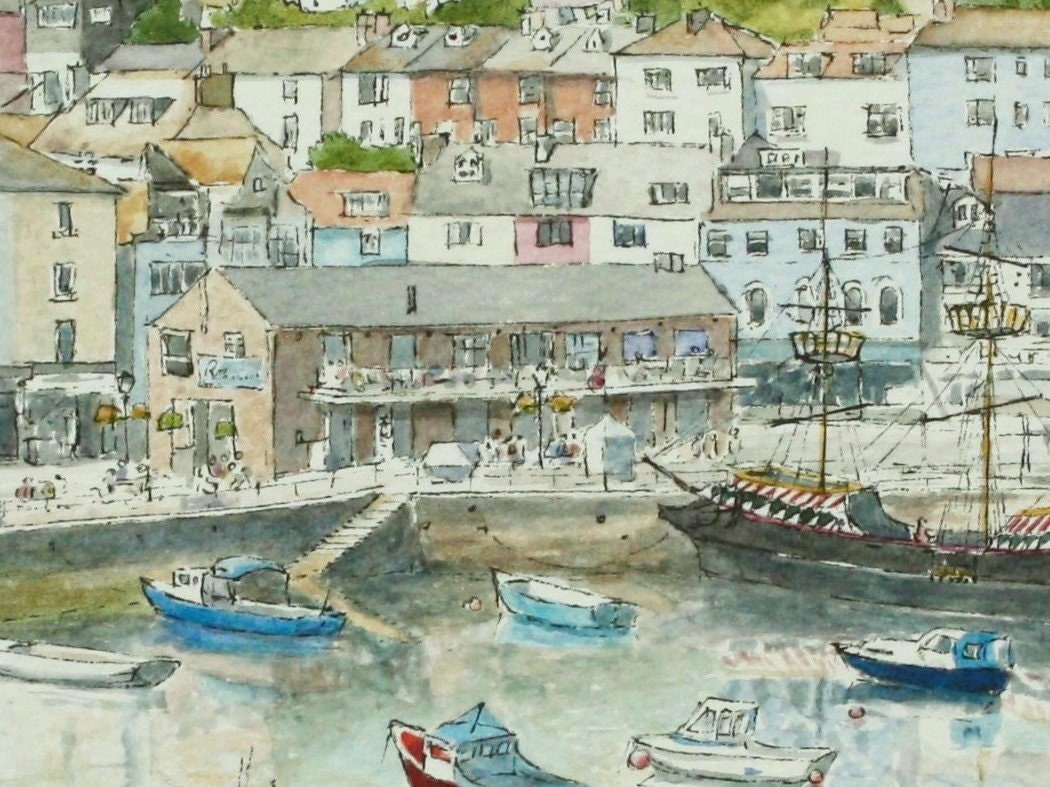 Brixham Harbour Devon Art Print Reproduced From My Watercolour - Etsy UK