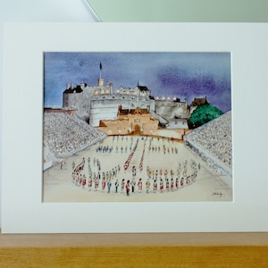 Edinburgh Castle Tattoo Scotland Mounted art print reproduced from my watercolour painting 14x11"