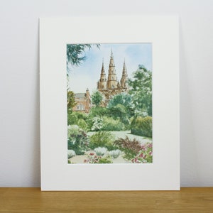 Lichfield Cathedral from Beacon Park Mounted art print from my watercolour painting