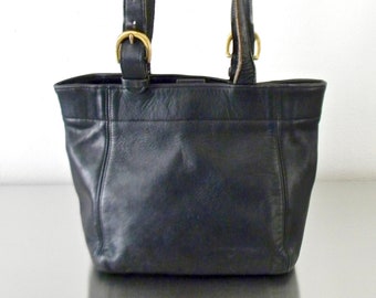 Coach black leather buckle handbag shoulder bag purse vintage tote bag #621