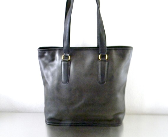 Vintage Coach Navy Leather Zipper Tote Refurbished 80s NYC Dark