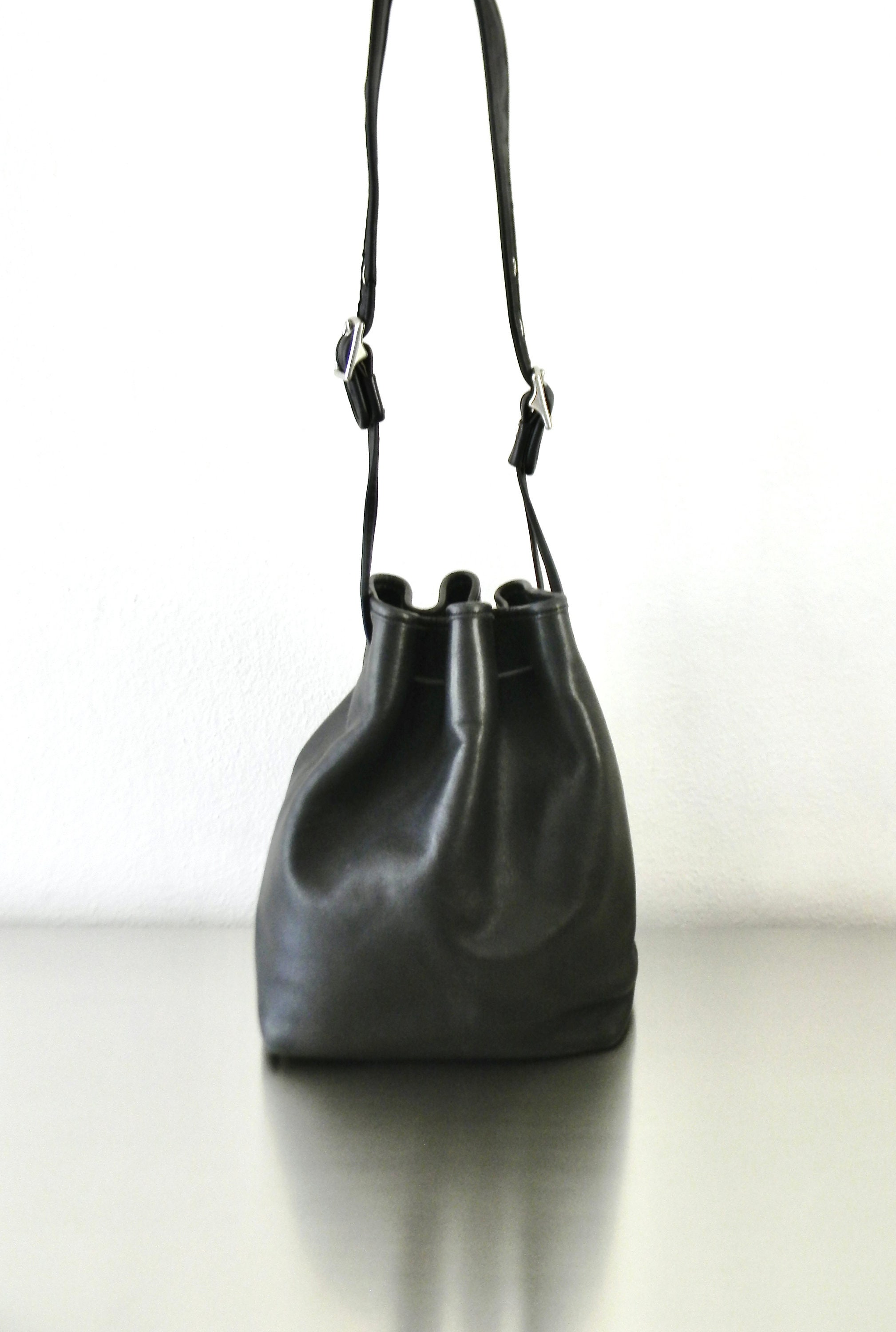 Vintage 90s Coach Black Leather Legacy Drawstring Bag