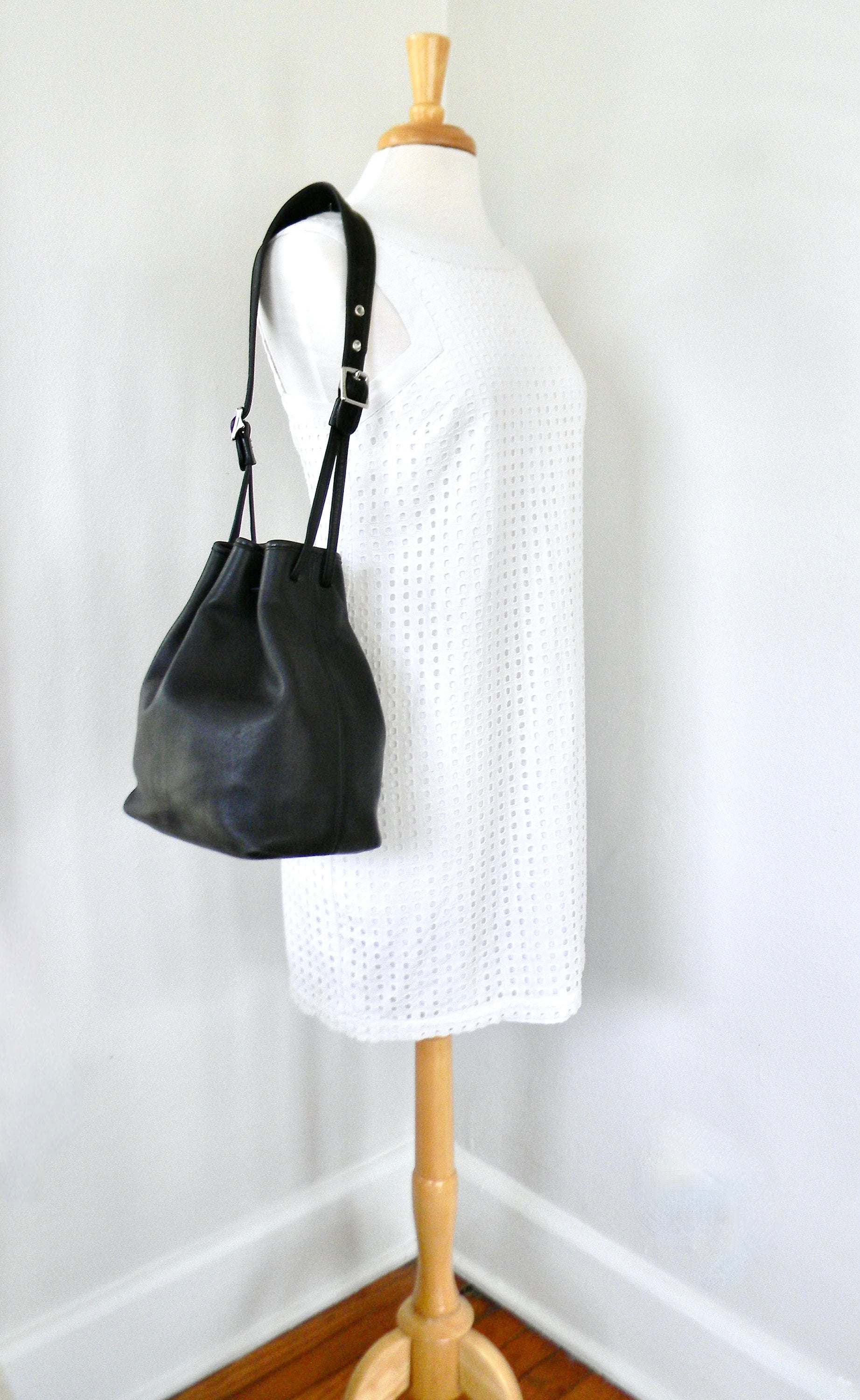 Vintage 90s Coach Black Leather Legacy Drawstring Bag