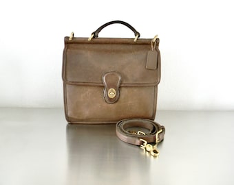 Vintage Coach Taupe Leather Willis, Refurbished 90s Iconic Coach Crossbody Bag, American Made Coach Purse, Convertible Top Handle Bag