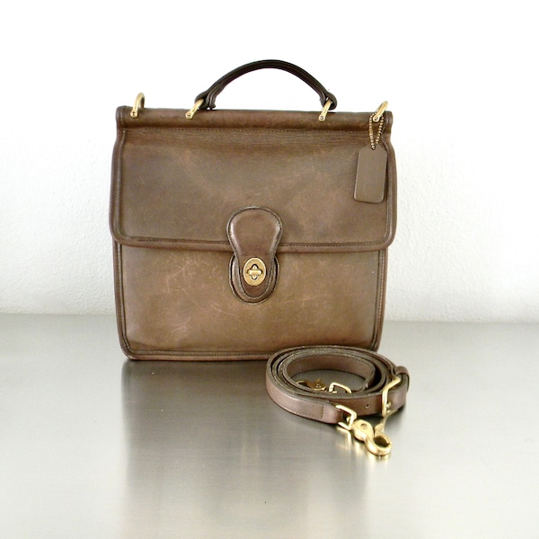 Vintage Coach Taupe Leather Willis, Refurbished 90s Iconic Coach Crossbody Bag, American Made Coach Purse, Convertible Top Handle Bag