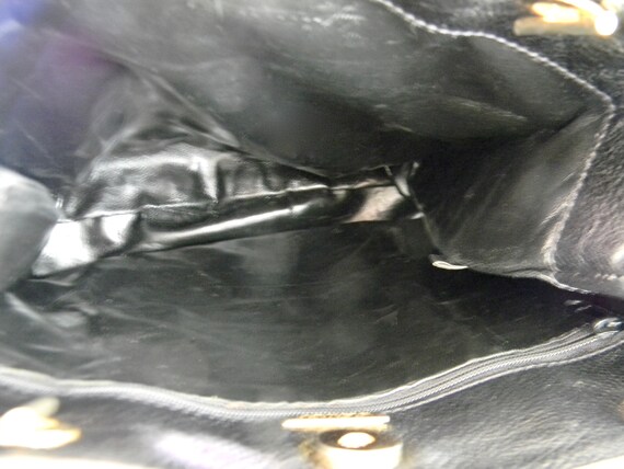 Vintage 80s Black Pebbled and Smooth Leather Ball… - image 4