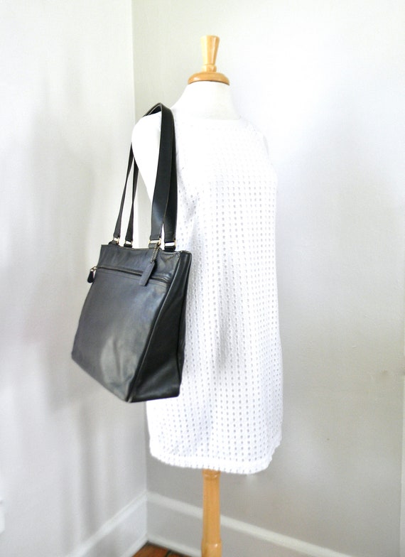 バッグ OLD COACH Large tote bag BLACK COACH RARE VINTAGE 80's BLACK LEATHER OVERSIZED CARRY ALL