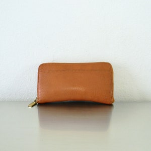 Cartera de mano grande Coach Sonoma Saddle con cremallera de grano natural, billetera de cuero color whisky de los años 90 renovada, billetera de viaje, organizador Coach