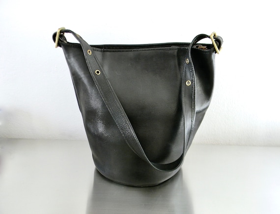 Vintage Black Leather Glue-In NYC Duffle Sac, Coa… - image 1