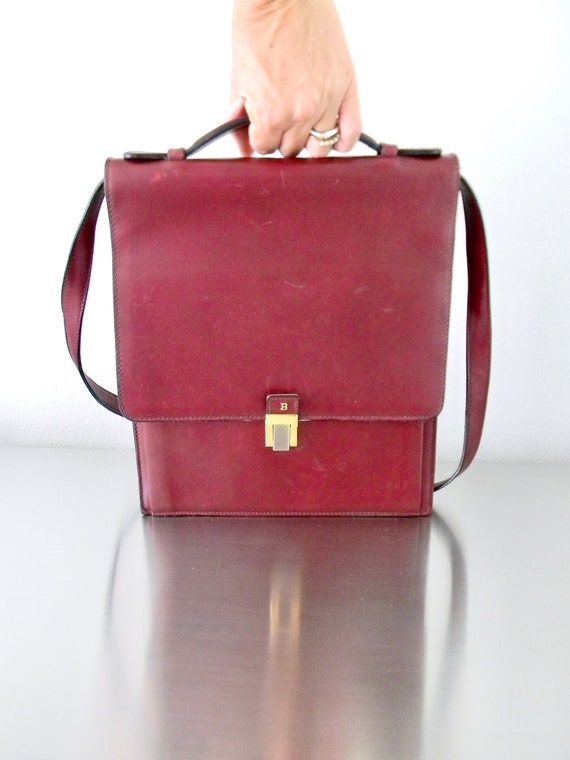 Vintage Oxblood Leather Bally Slim Convertible Bag